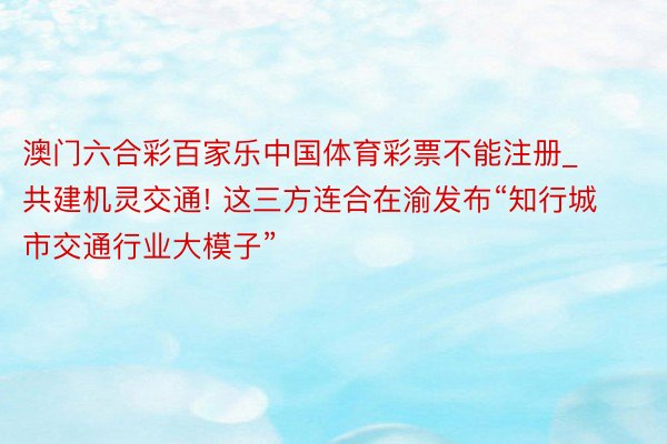 澳门六合彩百家乐中国体育彩票不能注册_共建机灵交通! 这三方连合在渝发布“知行城市交通行业大模子”