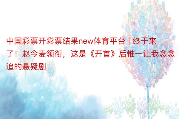 中国彩票开彩票结果new体育平台 | 终于来了！赵今麦领衔，这是《开首》后惟一让我念念追的悬疑剧